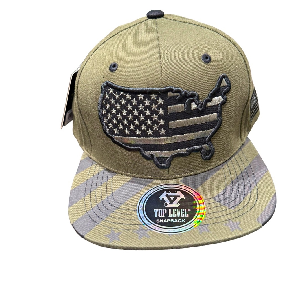 Olive Green embroidered America Map/ Flag adjustable hat High Quality NWT